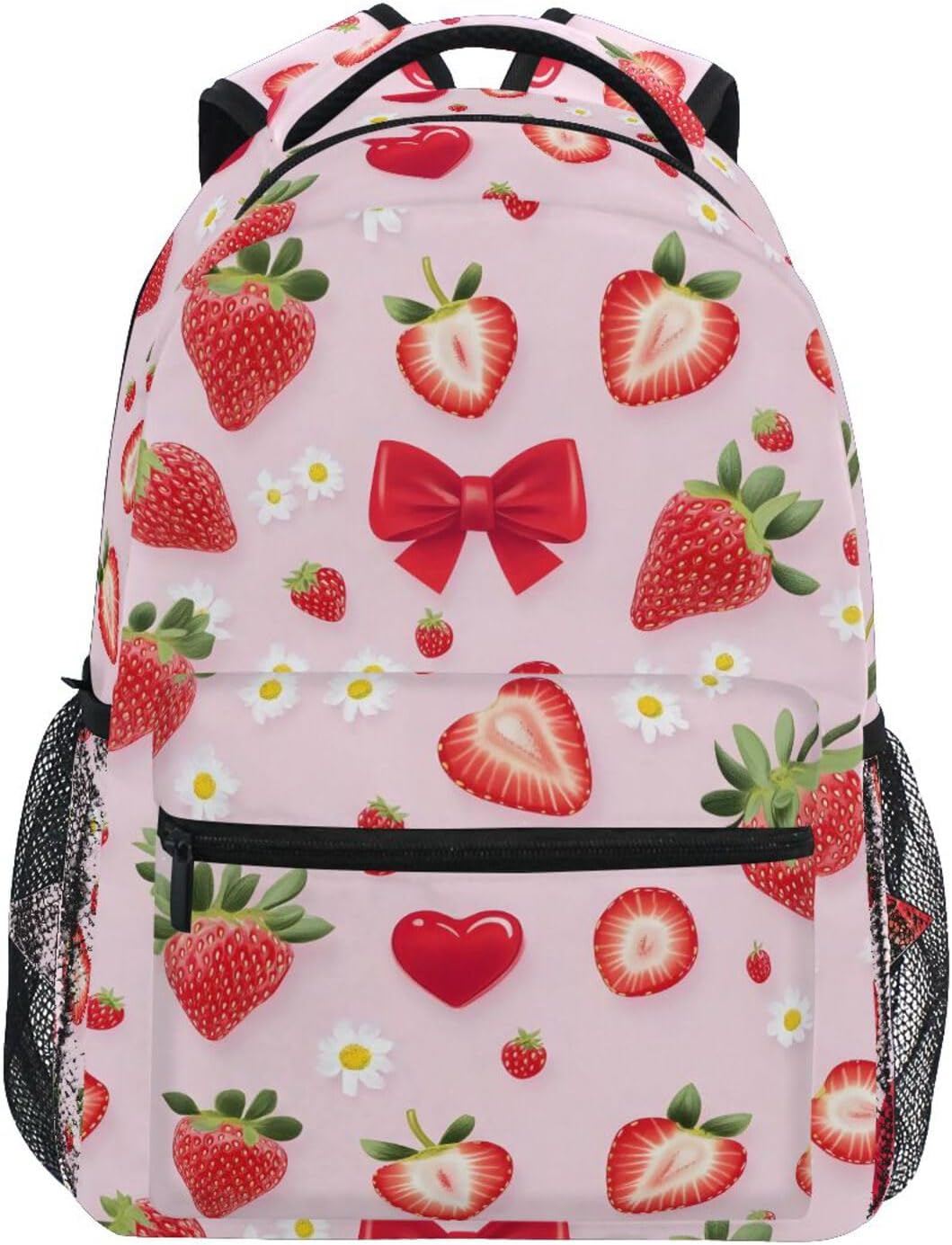 Strawberry School Backpack for Girls Pink Book Bag Elementary Middle Schoolbag Strawberry Kids Backpack Travel Bag Casual Daypack Laptop Backpack 16in