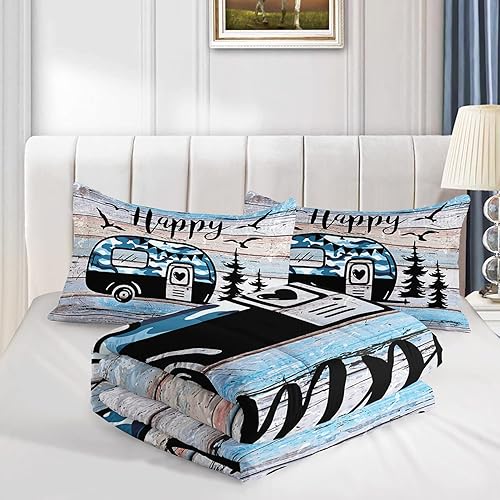 Miniatura 4 de HOSIMA Juego de edredón de decoración de campamento feliz, ropa de cama de camuflaje tamaño Queen para niños, adolescentes, niñas, niños, decoración