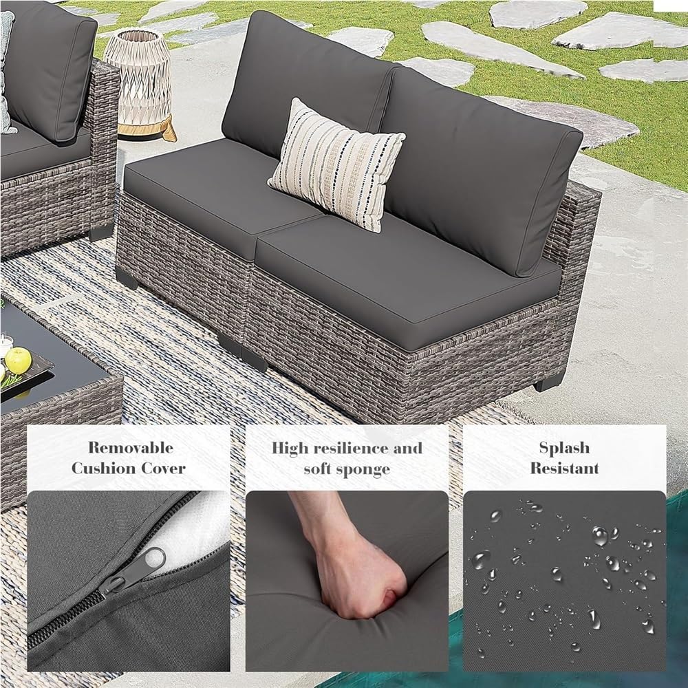 7 Pieces Outdoor Patio Porch Furniture Sets Patio Conversation Set with Tea Table Outdoor Rattan Sectional Sofa for Garden Backyard