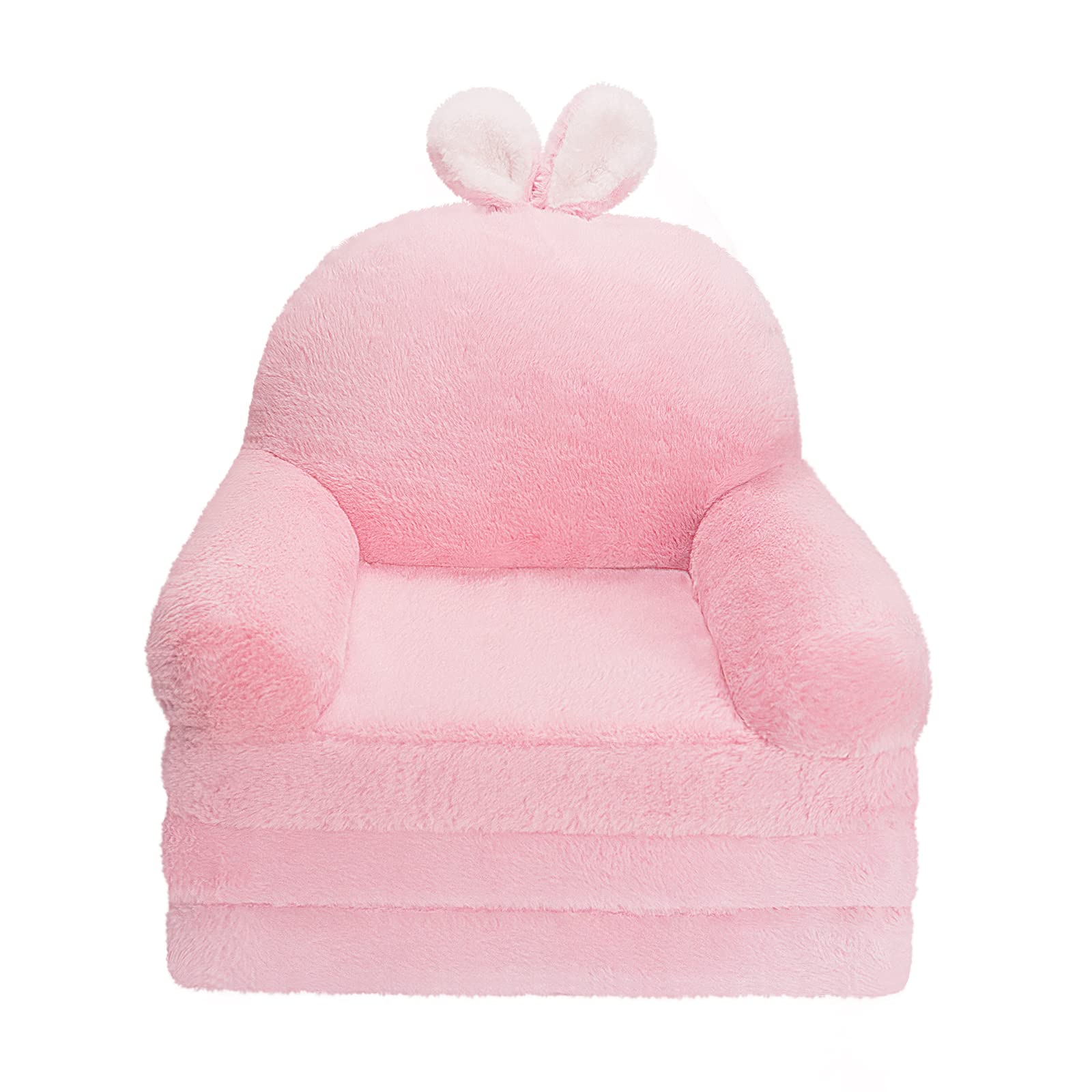 MONKISS Foldable Kids Sofa, Toddler Chair Plush with Removable Cover, Comfy Baby Couch for Girls Boys Age 1-3 (Pink Bunny)