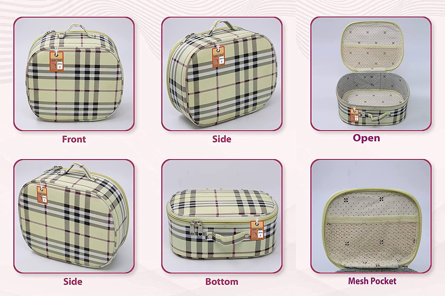 atorakushon Kosmetiktasche / Kulturbeutel, Stoff, kariert, 5 Stück, für Reisen, Kosmetikbeutel, Kleiderschrank, Organizer, Schmuckbeutel, Cream, Standard, Neu