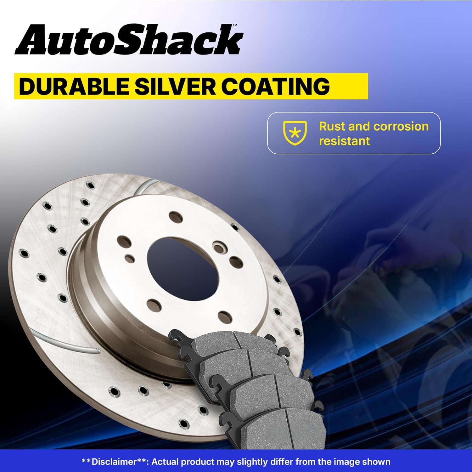 AutoShack Front Vented & Rear Solid Drilled & Slotted Silver Zinc Coated Brake Rotors + Ceramic Pads 12-PC Brake Kit Replacement for 2010-2013 Toyota Prius 2011-2016 Lexus CT200h SilverShield Pro