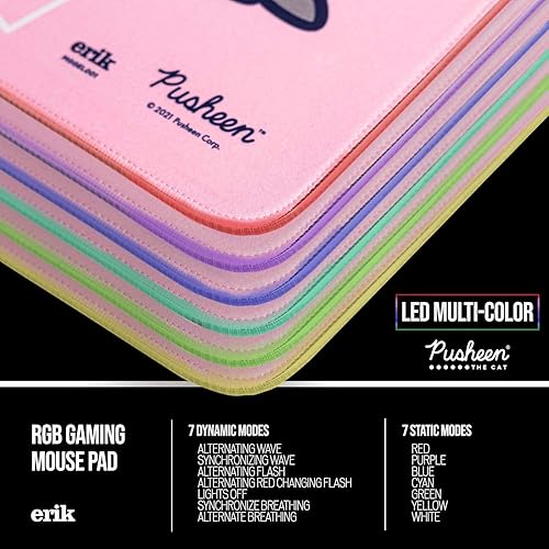 Miniatura 3 de Erik - Alfombrilla de mouse para juegos Pusheen XXL RGB oficial Alfombrilla de mouse LED 35.433 x 15.748 x 0.157 in Base de goma antideslizante