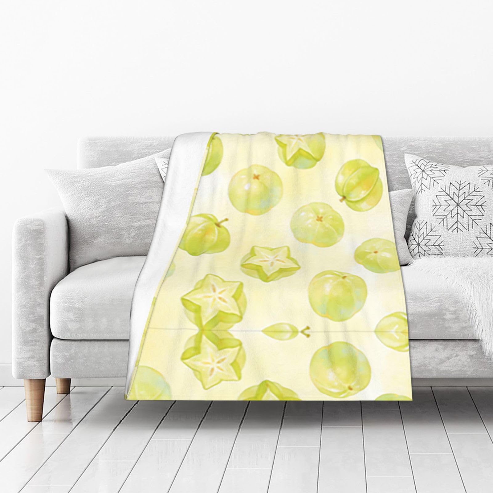 DUYIOKH Green Starfruit Print Thick Throw Blanket, Blanket for Couch Bed Warm Travel Blanket for Camping Movie Night