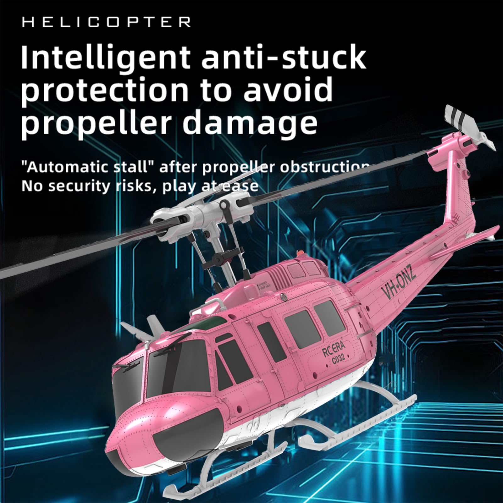 RC Era C032 UH-1 Huey Hélicoptère télécommandé 1/48 2,4G 6 CH Gyro Stabilisé Maintien d'altitude Flux Optique Drone 3D (Rose)