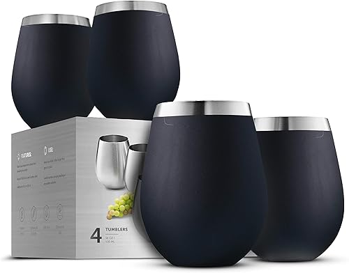 Vasos de vino irrompibles de acero inoxidable, juego de 4 copas de vino de 18 onzas. Juego de copas de vino para vino rojo y blanco sin tallo de