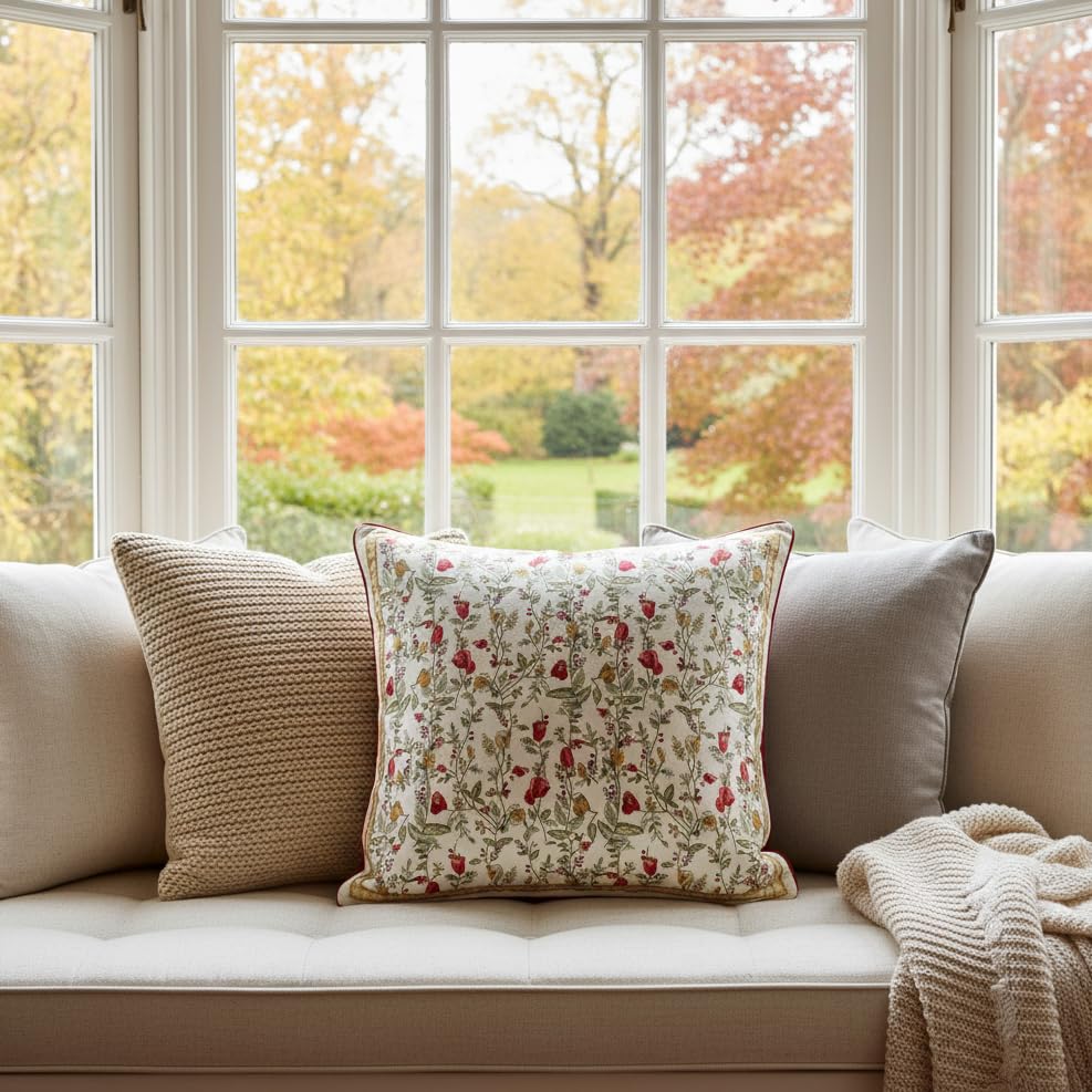 Image of Meadow Bloom Floral Cushion Cover | Decorative Throw Pillow Cover for Sofa Couch Bed Living Room Bedroom | Hidden Zipper Closure | Soft Durable Fabric | 16 x 16 Inch | Pack of 1