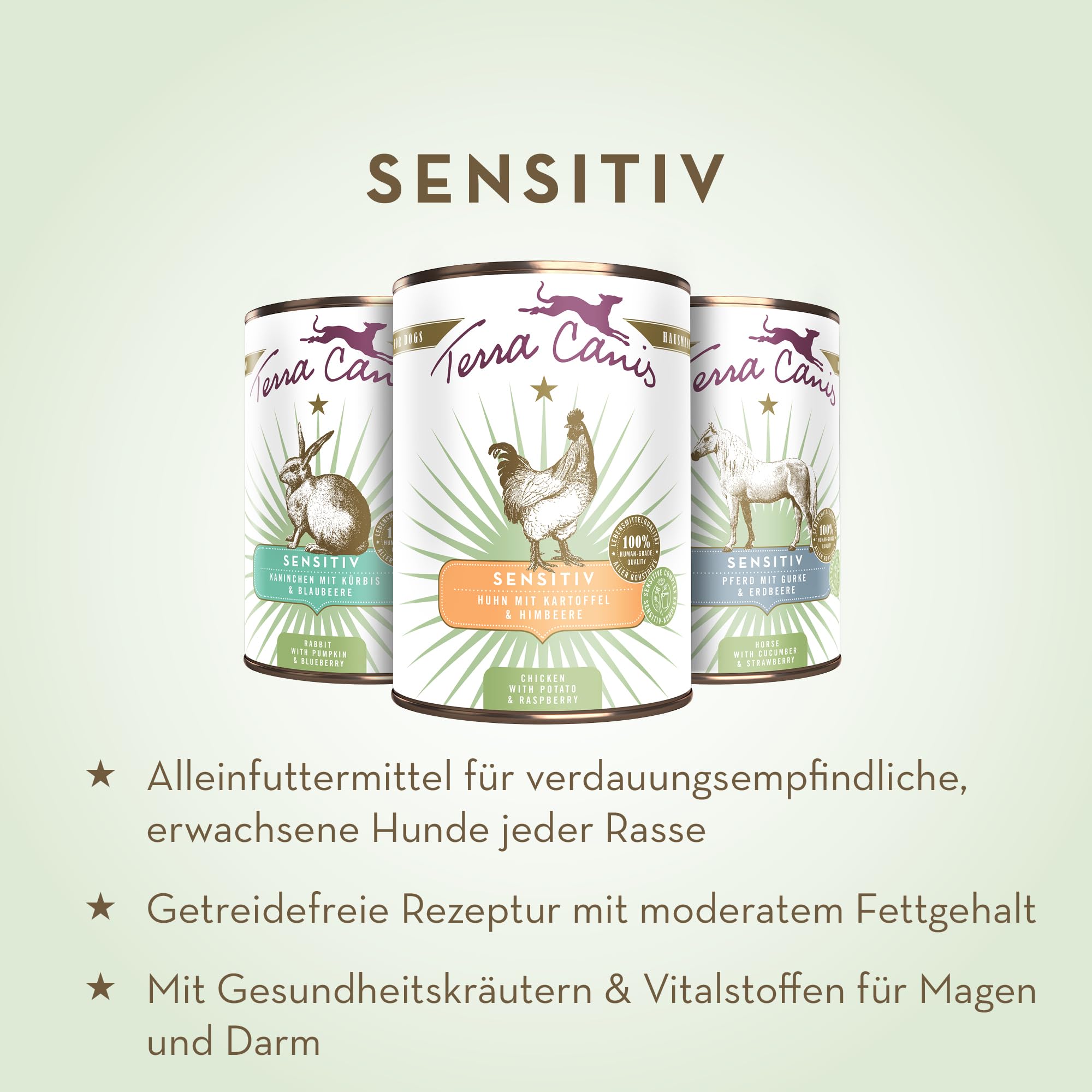 Terra Canis Pferd mit Gurke, Sensitiv Nassfutter für Hunde, 12x800g | 100% Lebensmittelqualität aller Rohstoffe, leicht verdaulich für sensible Hunde, allergenfrei und getreidearm