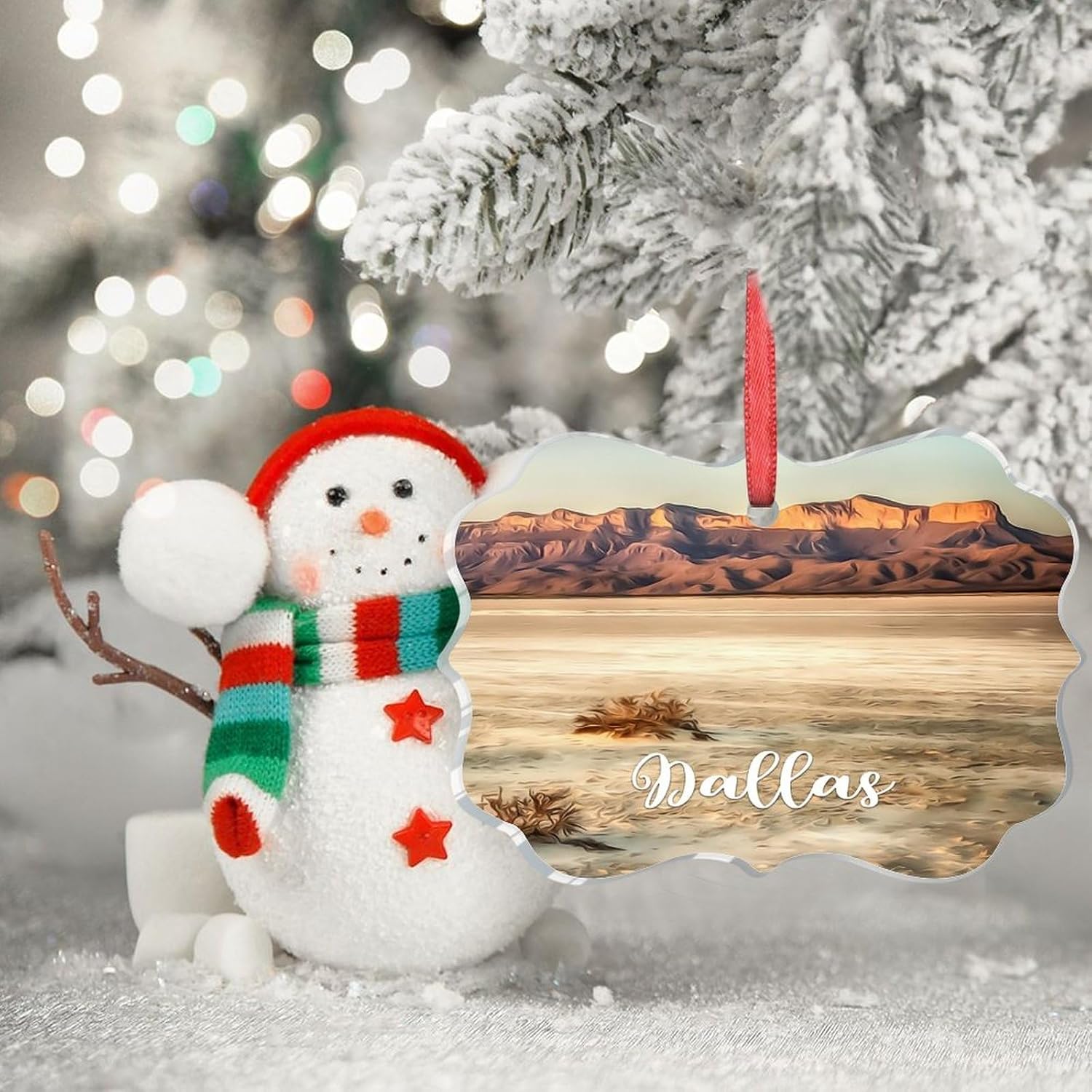 Texas USA Downtown Cityscape Personalized Christmas Ornaments 2023 Dallas Travel Christmas Decorations for Tree Clear Acrylic Ornaments Unique Xmas Tree Hang Pendant Winter Exchange Gift