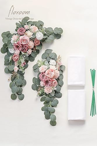 Miniatura 5 de Floroom Kit de flores de arco con cortinas (paquete de 4) 2 arreglos florales artificiales de rosas polvorientas y rubor con 2 telas drapeadas para