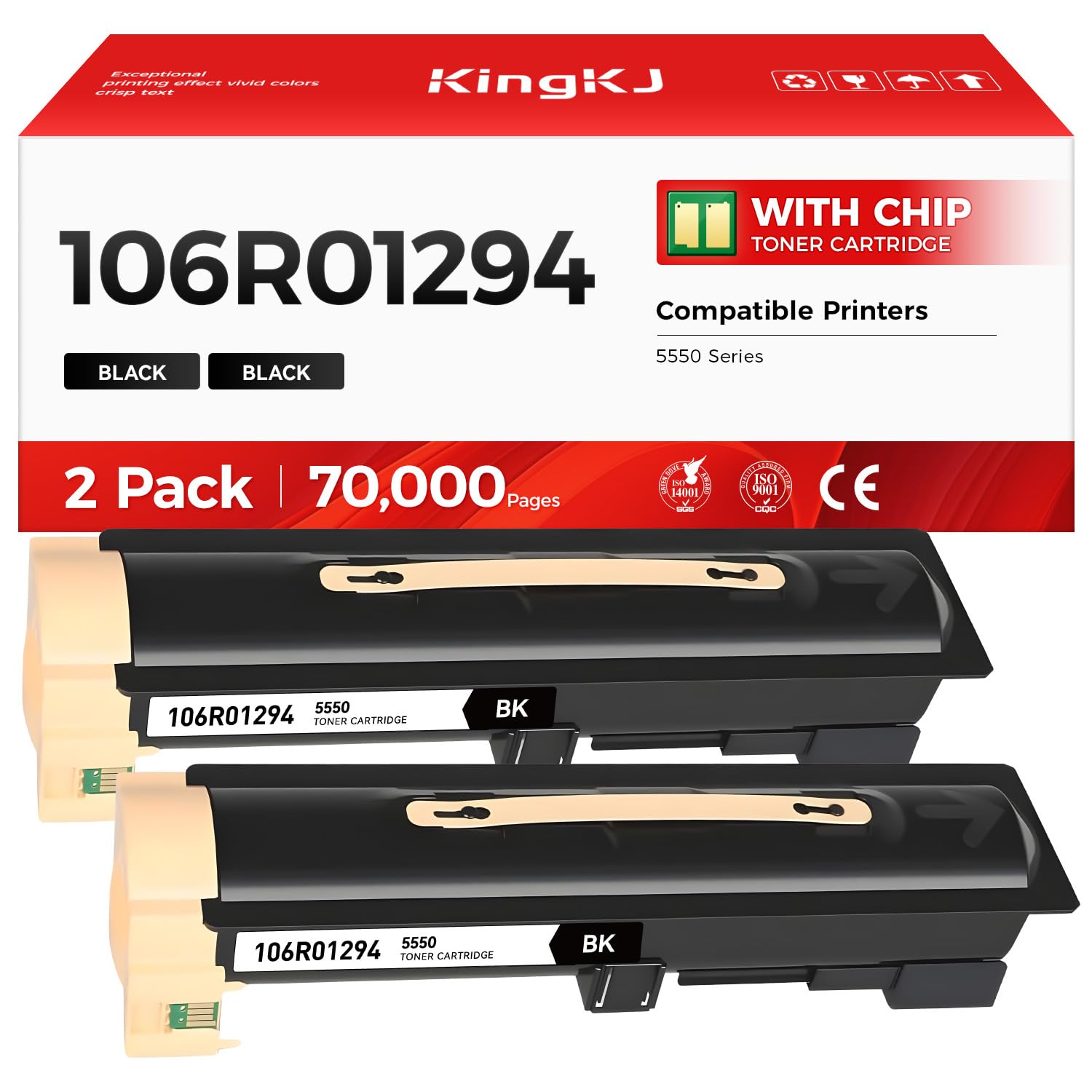 106R01294 Phaser 5550 Black High Capacity Toner Cartridge 2-Pack with chip Replacement for Xerox 106R01294 Toner Cartridges Compatible with Xerox Phaser 5550 Series Laser Printer Ink All-in-One Copier