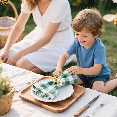 Miniatura 4 de Juego de 6 servilleteros de abeja amarilla, servilleteros dorados para casa de otoño, hebillas de metal brillante para servilletas de insectos de