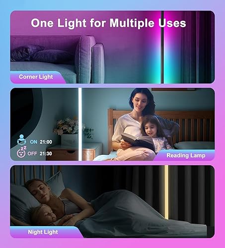 Miniatura 7 de Lámpara de pie de esquina, lámpara de esquina LED RGB con sincronización de música, aplicación inteligente y control remoto, luz ambiental que