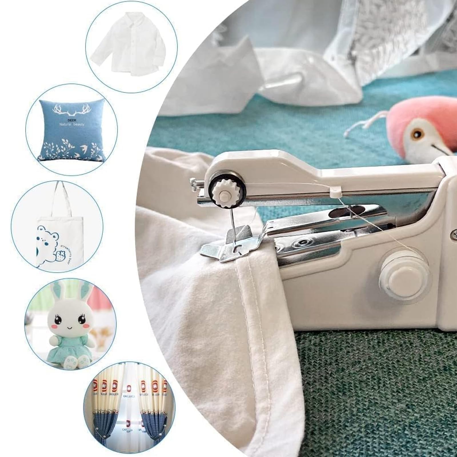 Macchina da Cucire Portatile Mini Macchina da Cucire Elettrica Portatile a Cucitura Rapida, Cucitrice Portatile per Tessuti, per Vestiti, Tessuti, Cutain, Viaggi Domestici Fai da Te