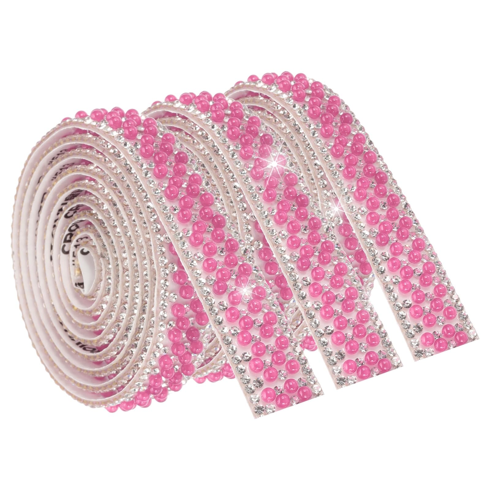 Ruban strass rose de 1,5 cm et 0,9 m en lot de 3 pour customisation de vêtements