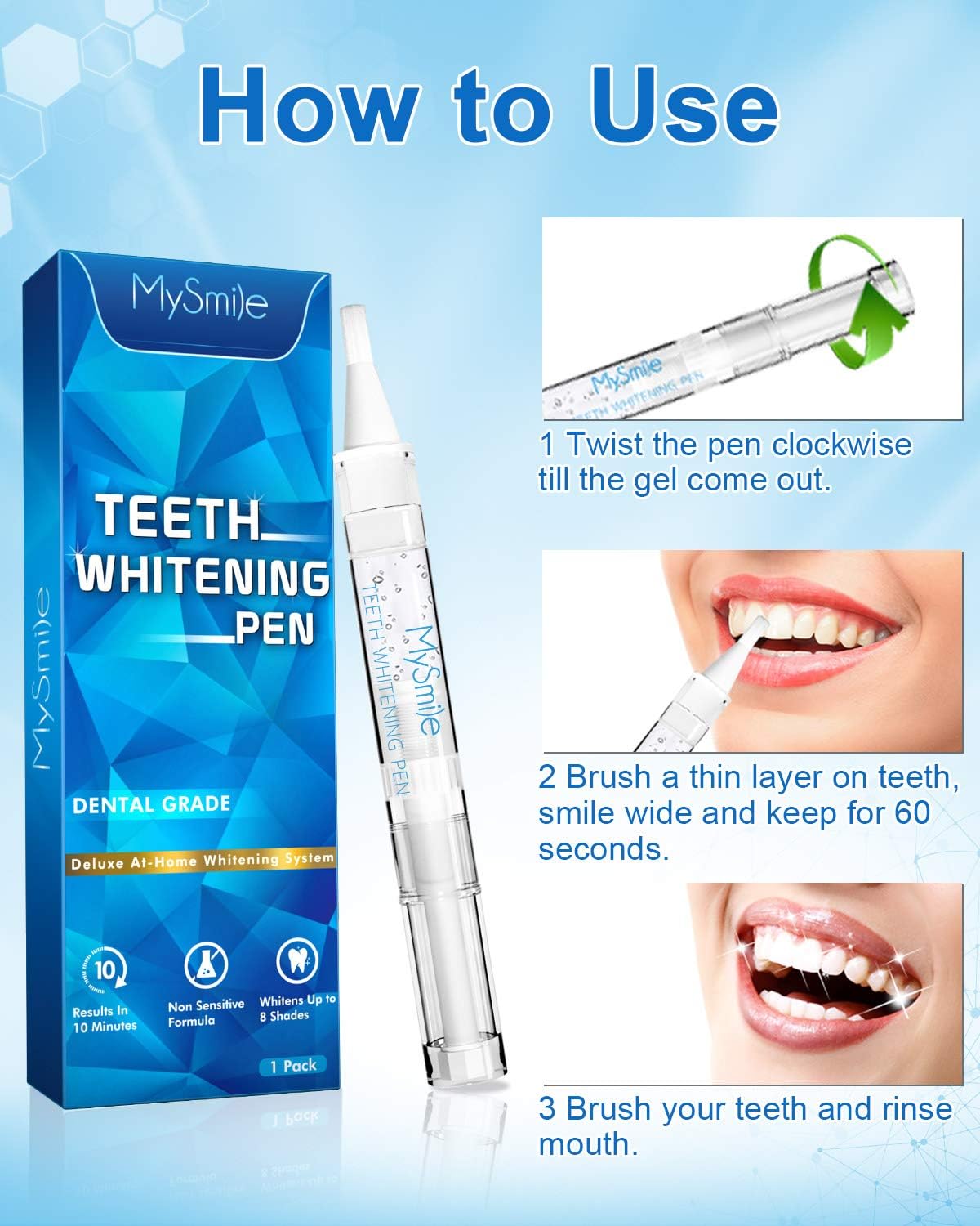 MySmile Teeth Whitening Pen for Sensitive Teeth, Fast Result Teeth Bleach Pen with 35% Carbamide Peroxide Teeth Whitening Gel, Whitening Gel Refill Teeth Whitener, Help Remove Year Stains(Pack of 1) : Beauty & Personal Care