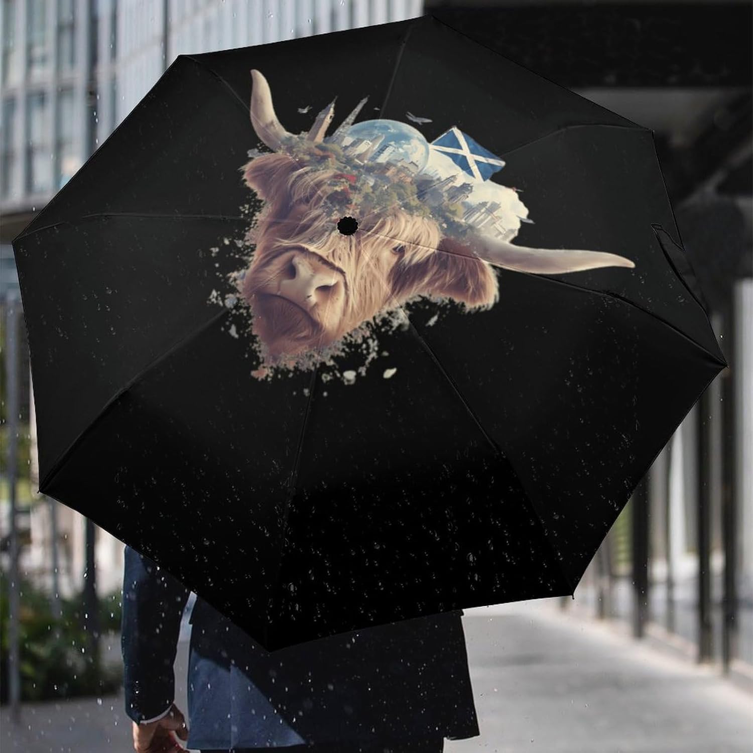Scotland Flag Highland Cow Umbrellas for Rain Travel Umbrella Windproof Compact Automatic Folding Umbrella