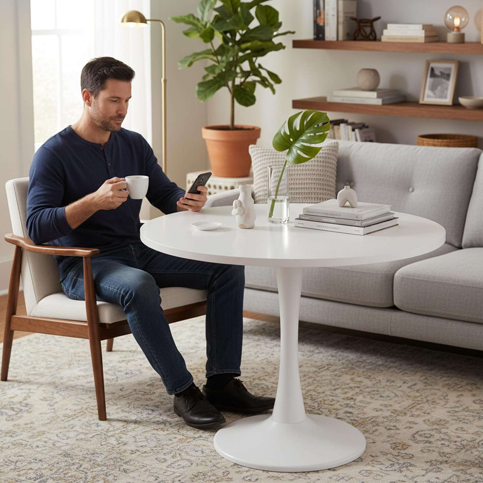 Tavolo da pranzo rotondo allungabile, tavolo da cucina 100/140 x 100 x 75 cm, tavolo da pranzo rotondo bianco per 2-6 persone, tavolo da pranzo allungabile per spazi multifunzionali