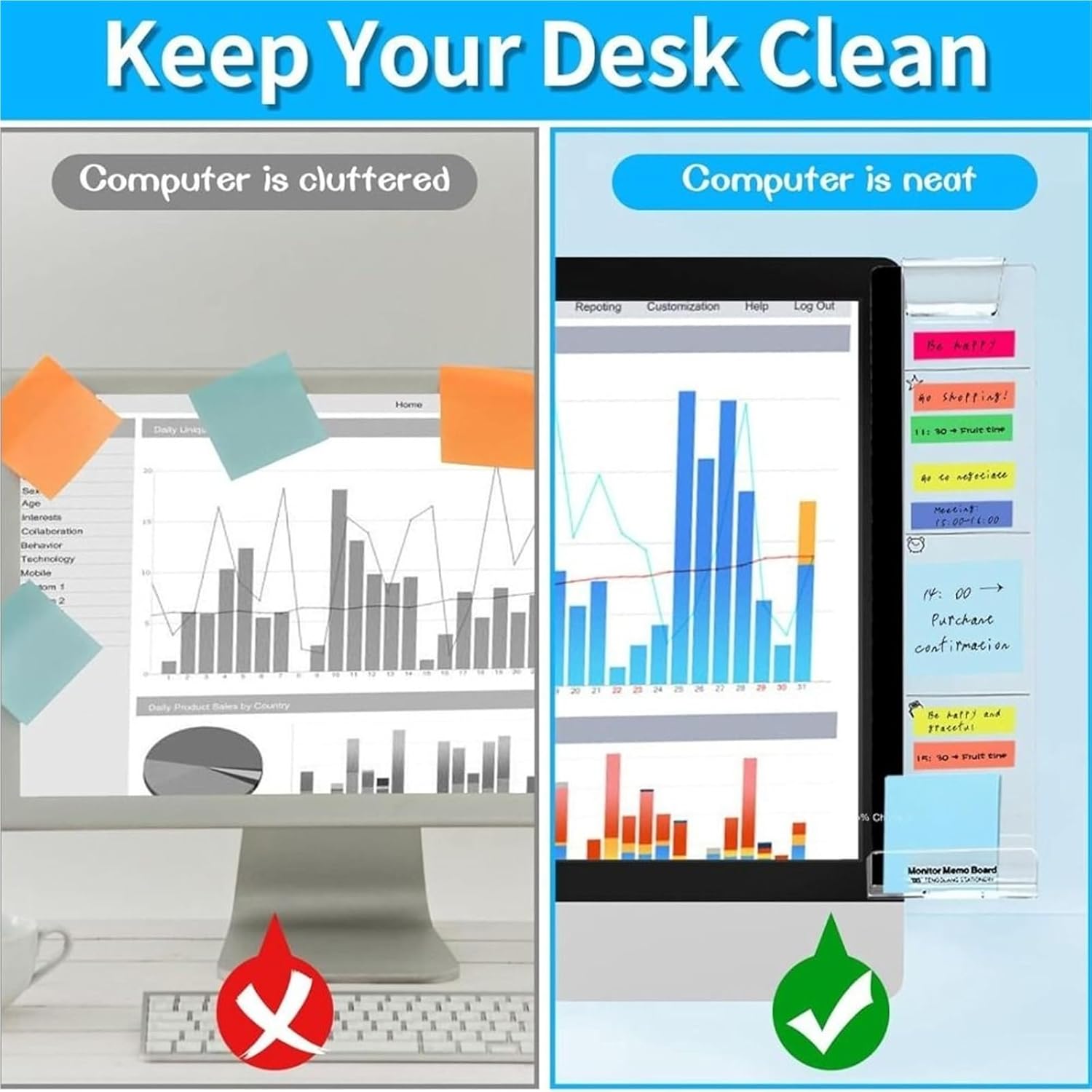 Transparent Monitor Memo Board Multi-Functional Self-Adhesive Display Message Acrylic Computer Sticky Note Office Supplies(Right)