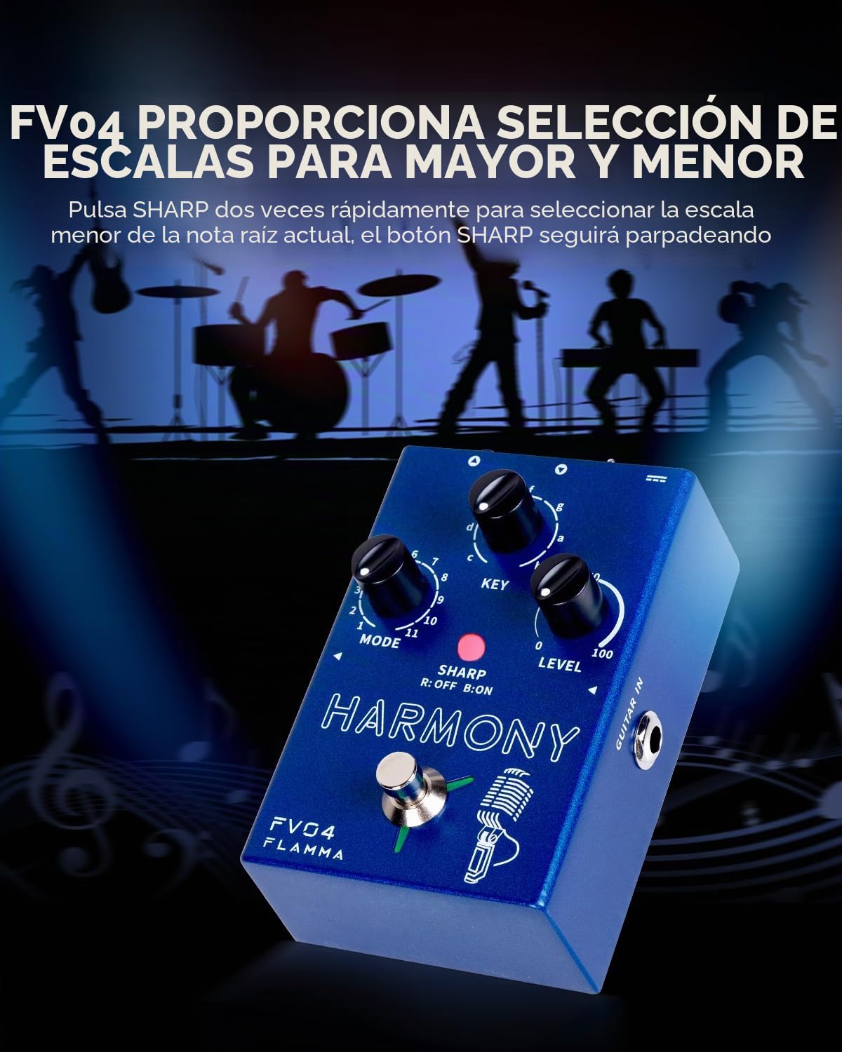 FLAMMA Pedal de armonía vocal FV04, procesador de efectos vocales, armonizador de micrófono de voz Stompbox con reverberación, 12 tonos con 11 modos de armonía diferentes, todo en uno para grabación
