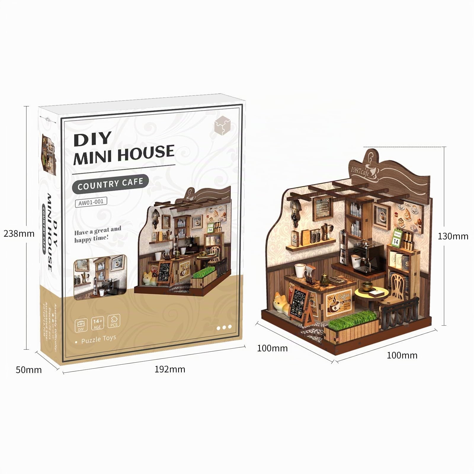 DIY Book Nook Kit- MINI CASA COUNTRY CAFE, Kit angolo lettura per adulti, Puzzle in legno, Decorazione libreria fai da te, Regali di Natale e Compleanno