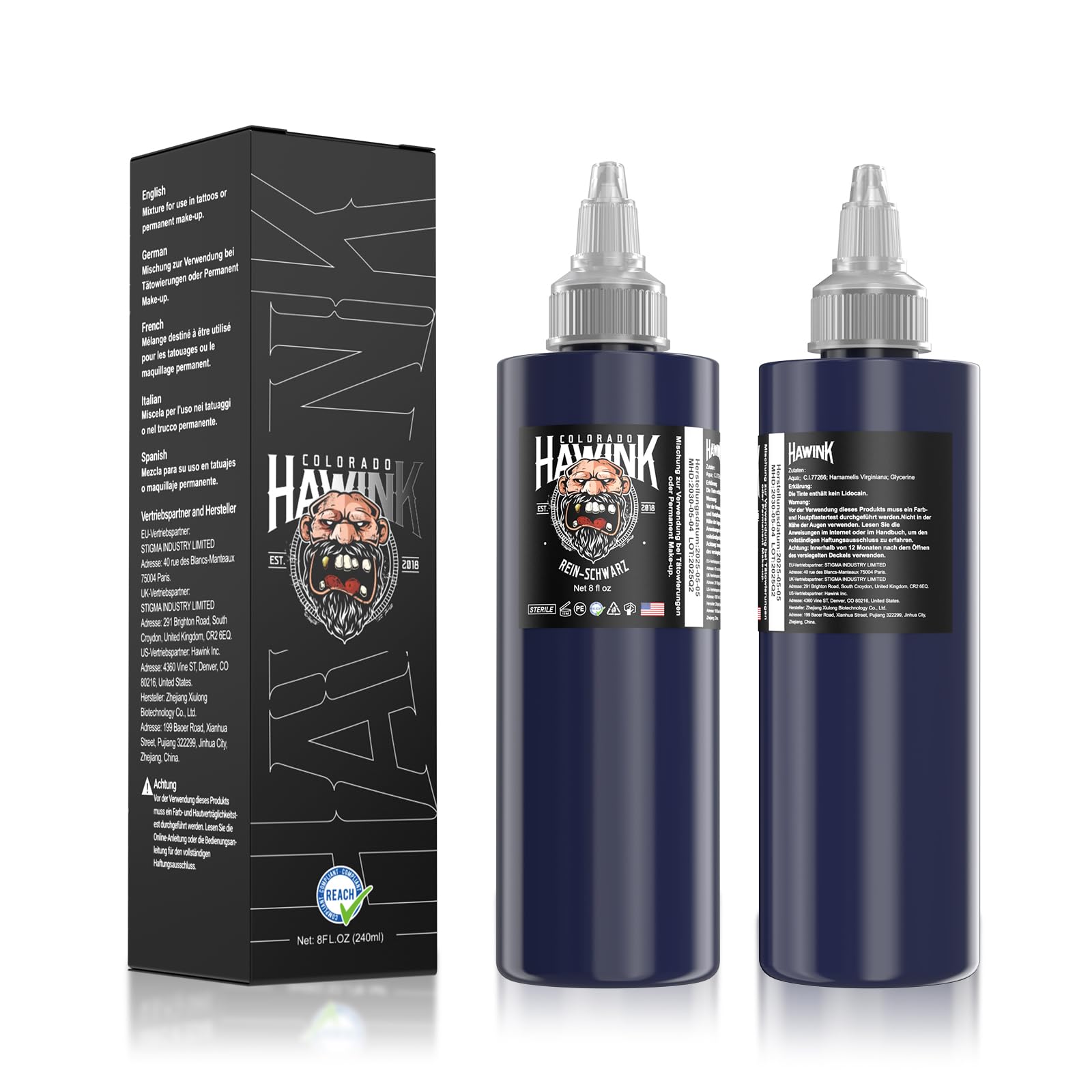 HAWINK Encre Tatouage Noir Pur Professionnel 240ml (8oz) Accessoire de Tatouage Tattoo Black Ink TI203-240-001