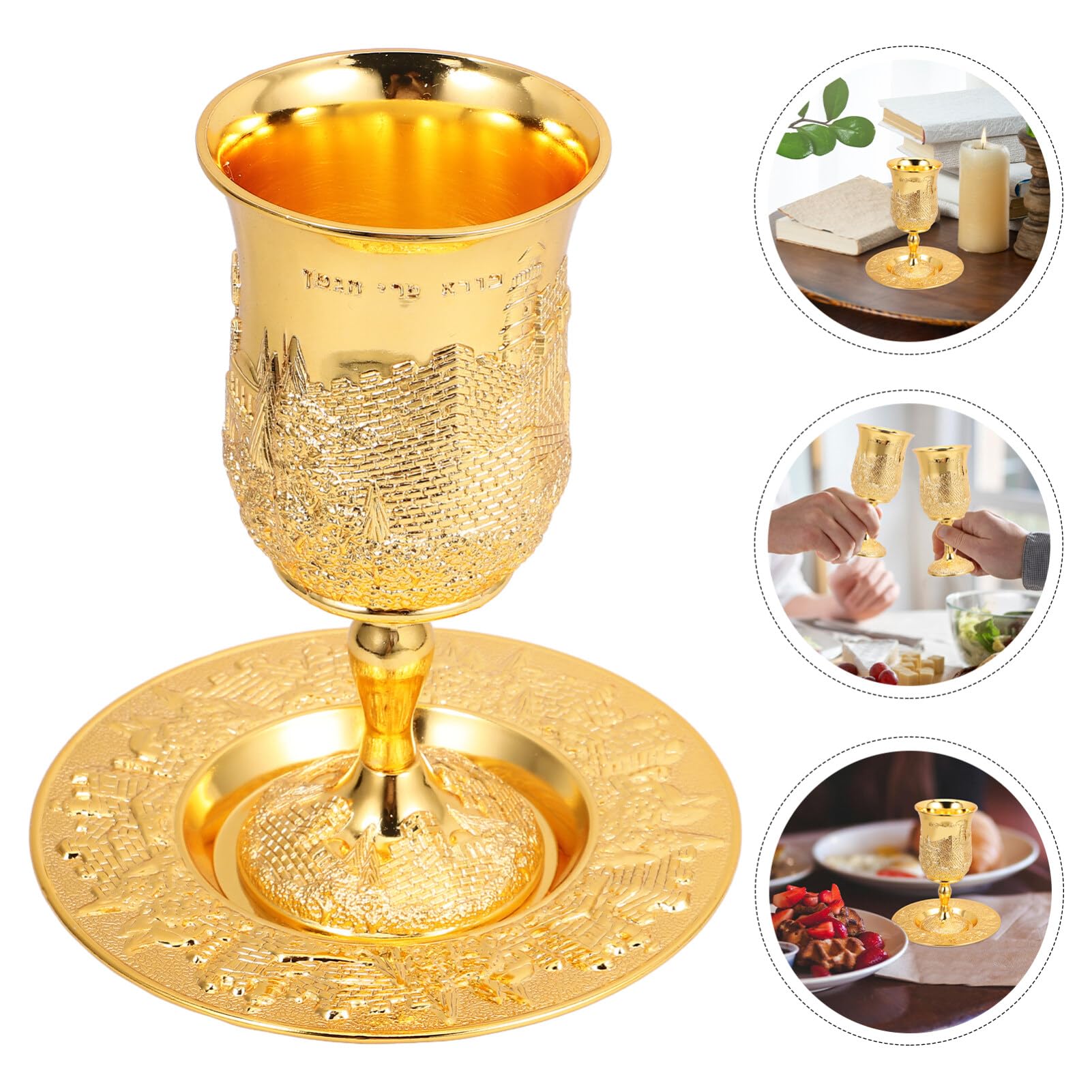 Kichvoe 1juego Copa De Vino Judaica Con Platillo De Diseño Elegante Para Celebraciones De Shabbat y Pascua Cáliz De Metal Con Estilo Vintage Para Fiestas