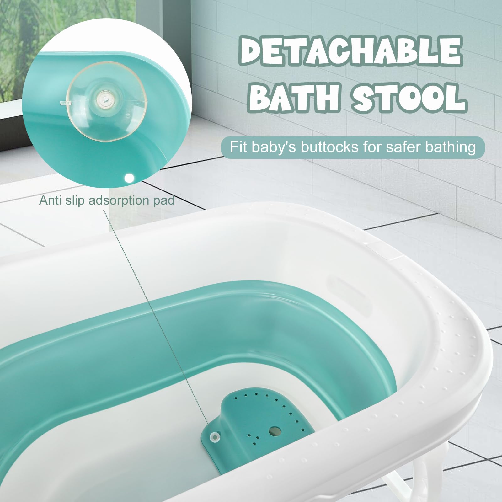 3 en 1 Bañera Plegable de Bebe de 0 a 8 Años, Bañera con Tapón de Drenaje, Capacidad de Carga de 50 KG-Baño Portátil para Niños, Antideslizante y Cómodo-72 * 51 * 42cm-azul