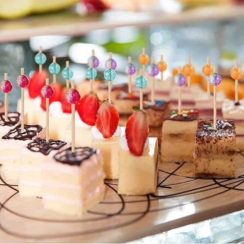 Miniatura 6 de ALINK 100 PCS Glitter Cocktail Picks, Christmas Colorful Pearl Cocktail Skewers for Appetizers, Fancy Wooden Toothpicks for Appetizers, Food,