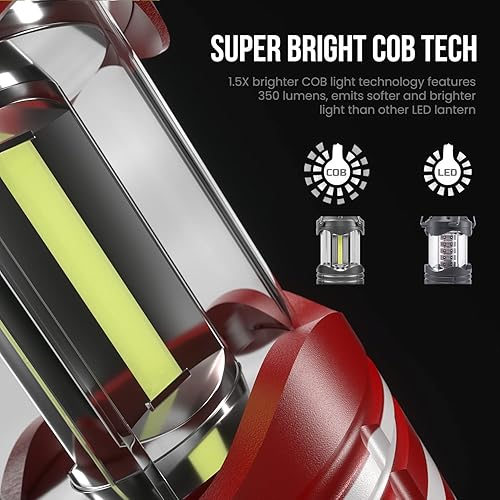 Miniatura 44 de Lichamp Paquete de 4 linternas de campamento COB, linterna portátil de alto lumen para acampar al aire libre, kit de equipo de supervivencia