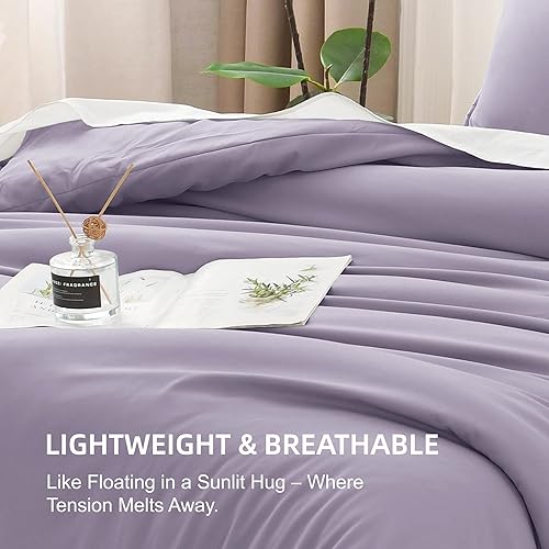 Miniatura 6 de Litanika Juego de edredón de color morado lavanda grisáceo, tamaño King, juego de ropa de cama y colecciones de 3 piezas, ligero y liso, juego de