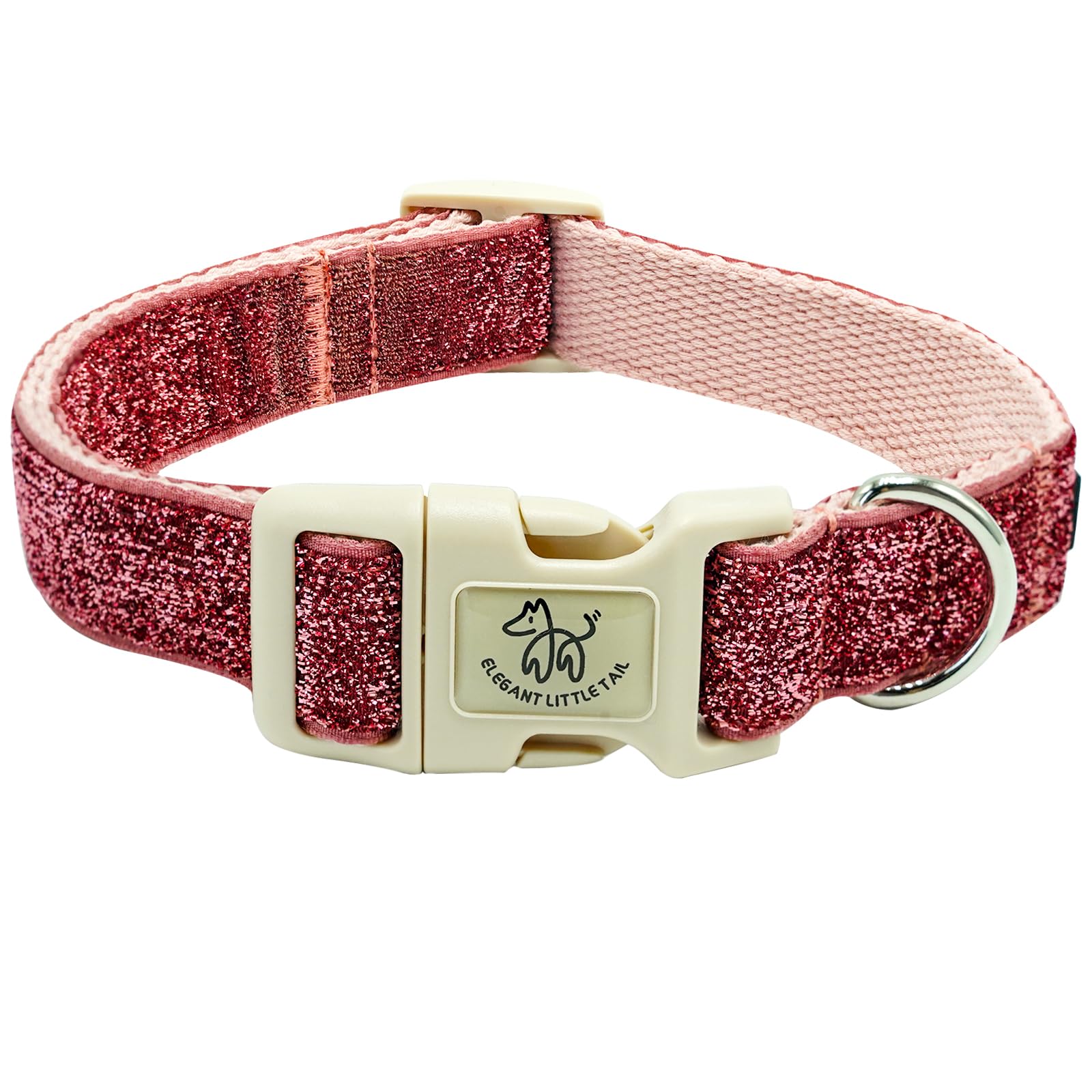 Elegant little tail Glittering Dog Collar, Cute Girl Pet Collar Pink Bling Pet Collars Durable Cotton Webbing Eco-Friendly Plastic Buckle Adjustable