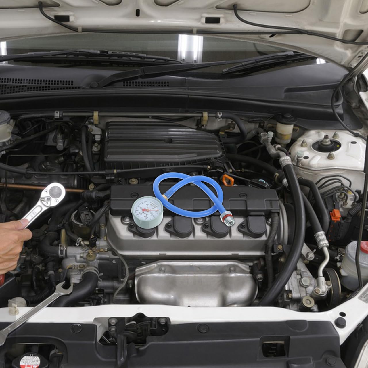 VICASKY Exhaust Back Pressure Tester Gauge Kit, Professional Automotive Emission Detector with Hose and Adapters Universal for Vehicle Diagnostics