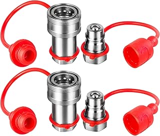 VEVOR Flat Face Hydraulic Couplers 1/2” Body 1/2” NPT Thread, Skid Steer Quick Connect Couplings, 4061 PSI Hydraulic Fittings, 2 Sets Hydraulic Couplers w/Dust Caps for Bobcat Case, Kubota
