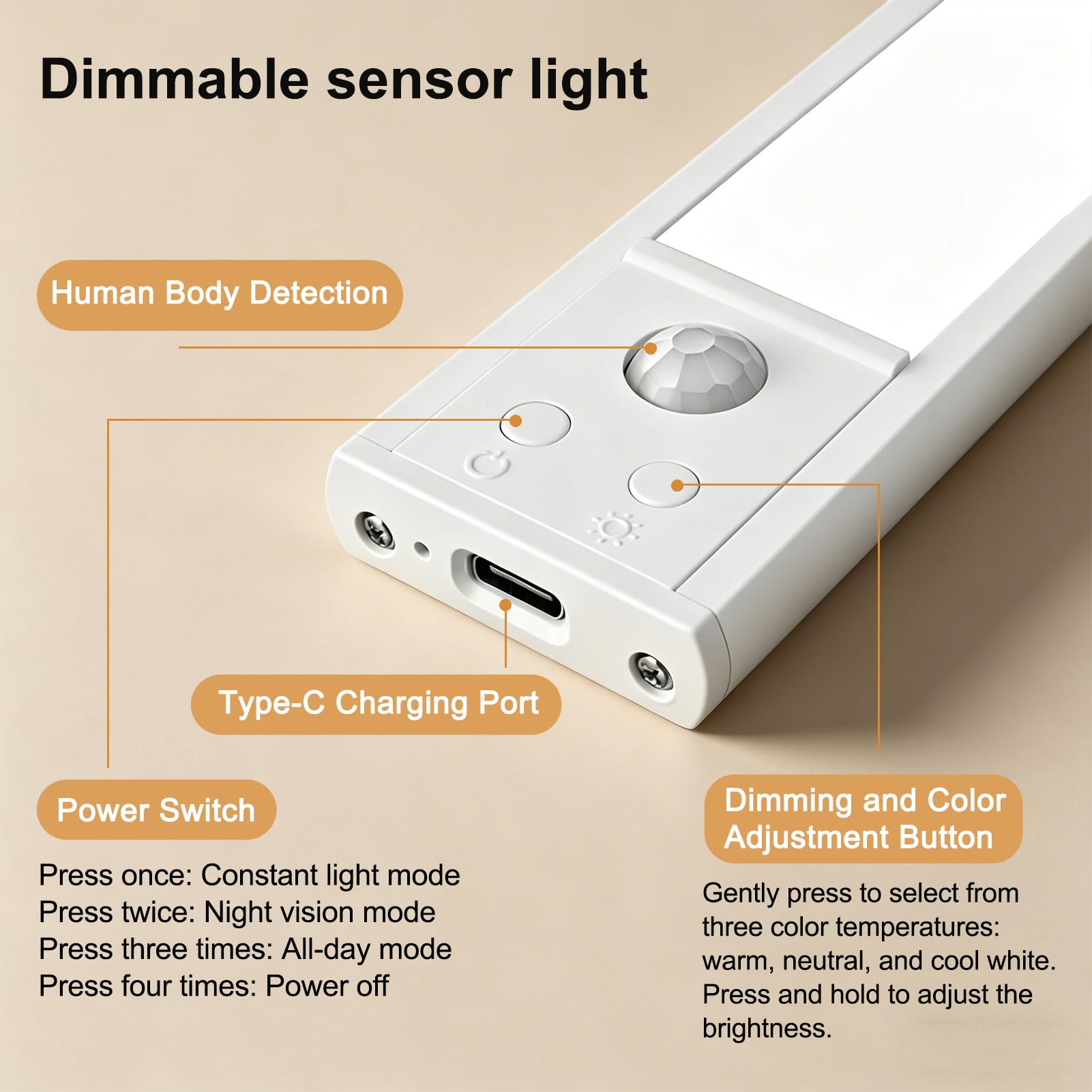 Confezione da 4 luci LED ricaricabili con sensore di movimento, stick magnetico a LED ultra sottile, dimmerabile senza fili, luci da cucina per scale, armadio, stanza (bianco)