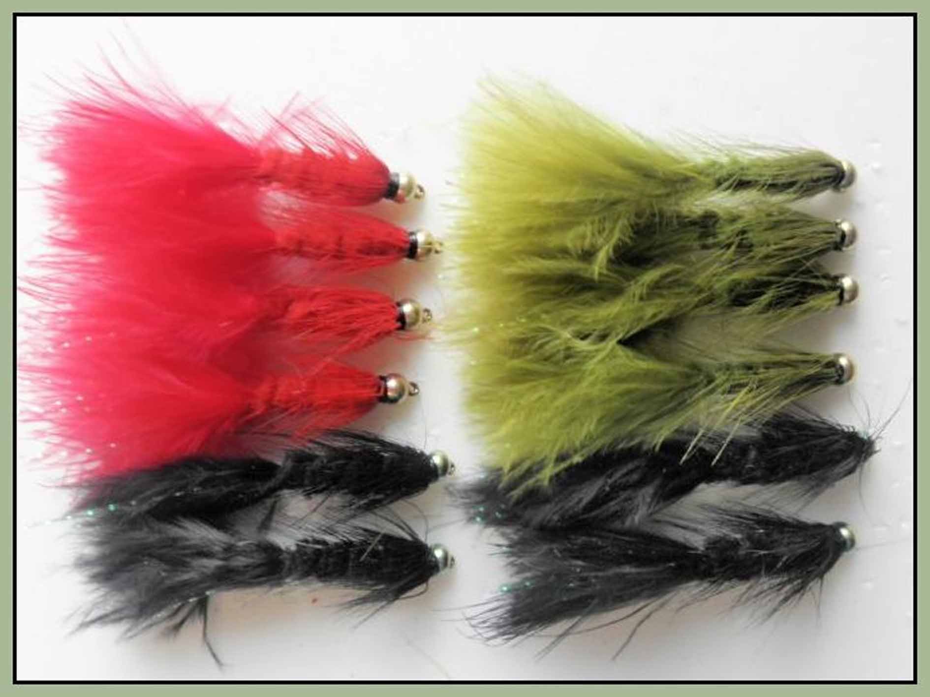 Goldhead Lures, Trout Flies, 12 Pack Woolly Buggers, Black,Red & Olive Size 8/10