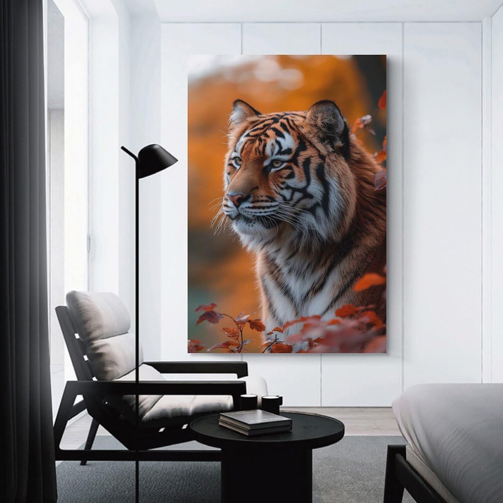 Junmoney Tiger Portrait in Autumnal Setting Home Decor Wall Art 20x30inch(50x75cm), for Home, Office, Studio Or Guest Room, Canvas Wall Art That Fits Changing Layouts
