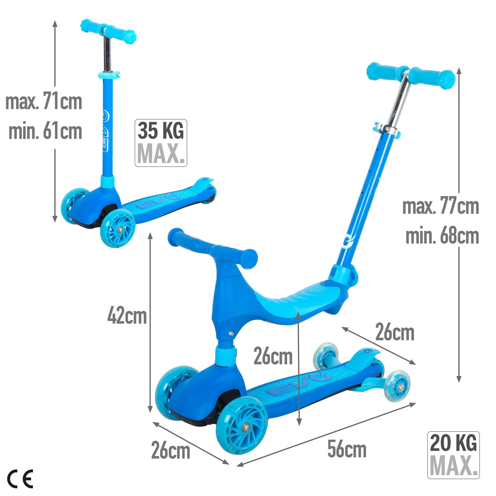 COLORBABY EVO Patinete Infantil 4 En 1 Azul – Triciclo, Correpasillos Y Patinete Para Niños De 1 A 5 Años