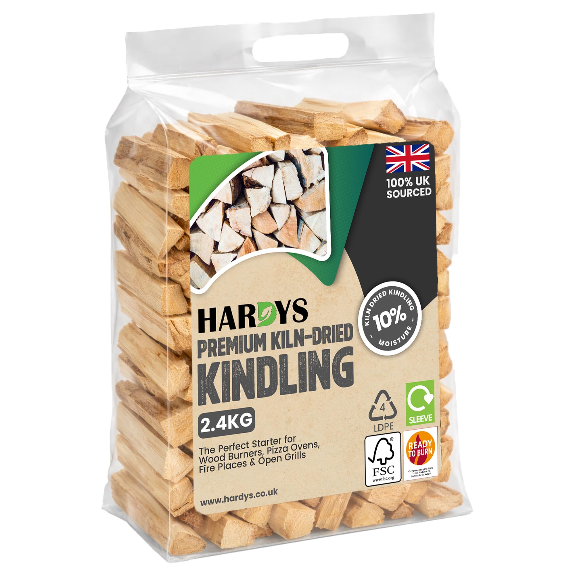 Hardys Kindling Wood, 1 Pack - 2.4 Kg Approx. | Natural Instant Light Firewood Logs, Smokeless - Kiln Dried - BBQ, Fire Heat Logs for Burner, Pizza Oven, Open Fire Pit