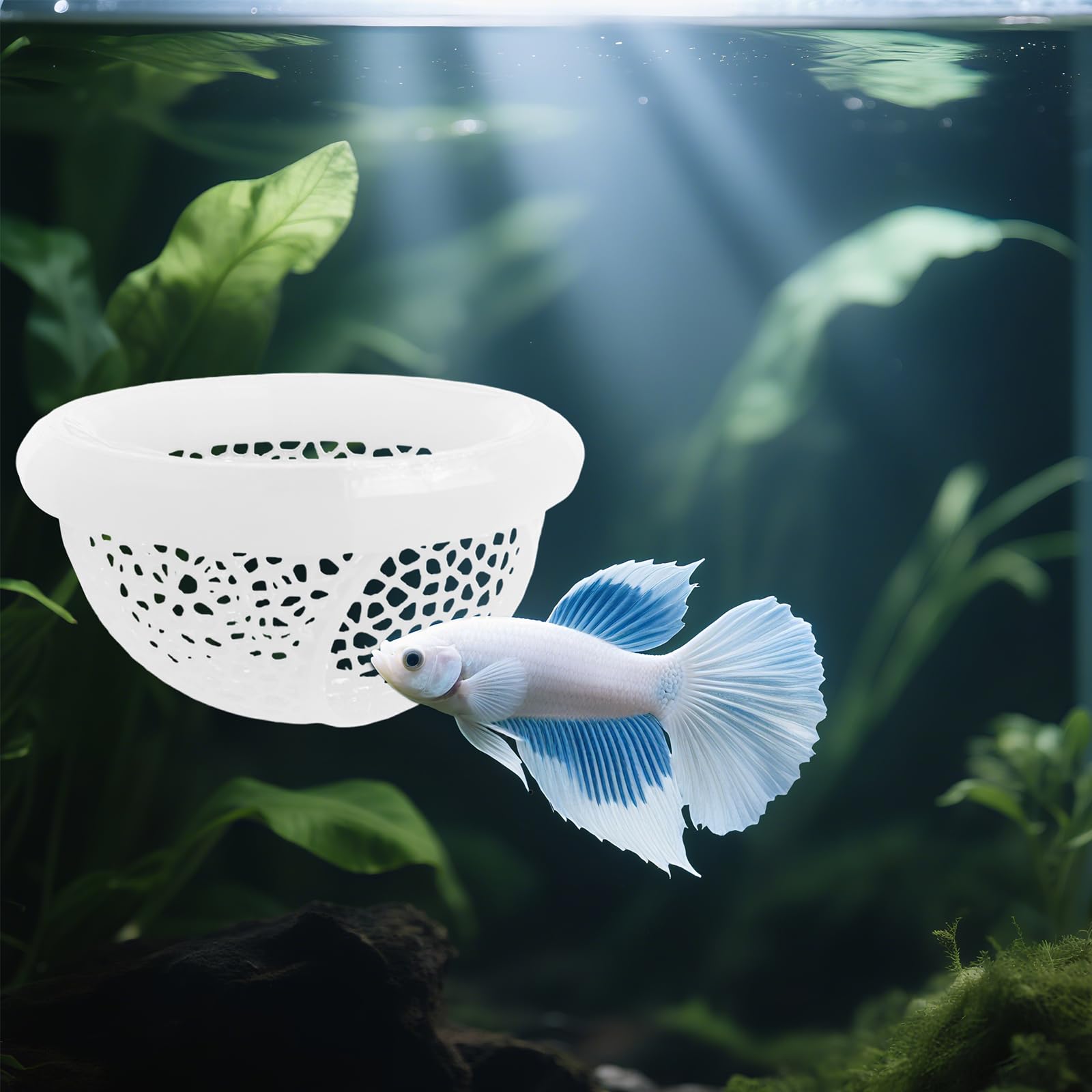 BMYUK Cave Lounge Floating Aquarium Hide for Betta Cory Fish and Shrimp to Swim-Through Aquarium Decoration Floating Tunnel Decor Accessory Accessories Encourages Breeding (white) - Image 4