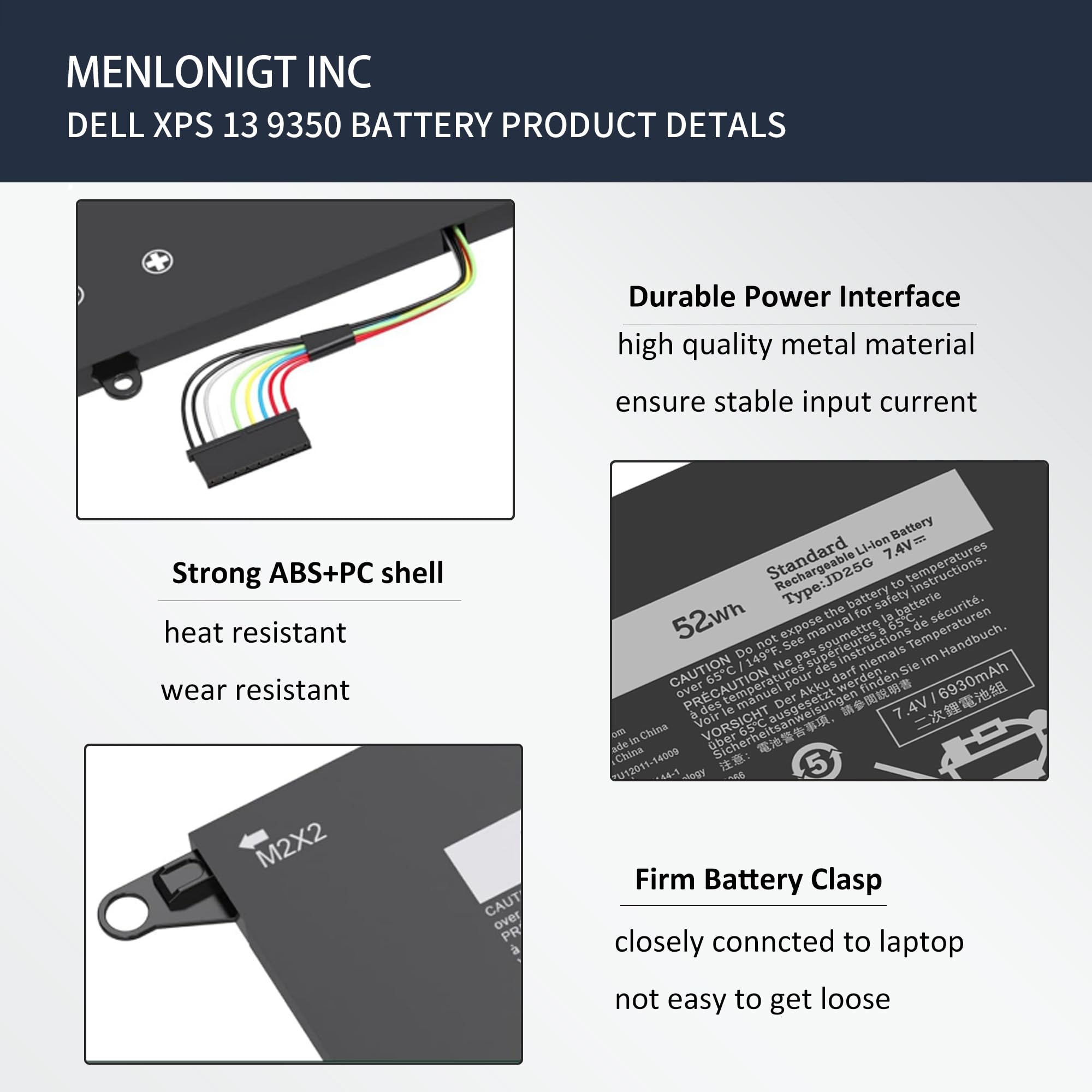 Amazon.com: Menlonigt XPS 13 9350 9343 JD25G 90V7W Battery for