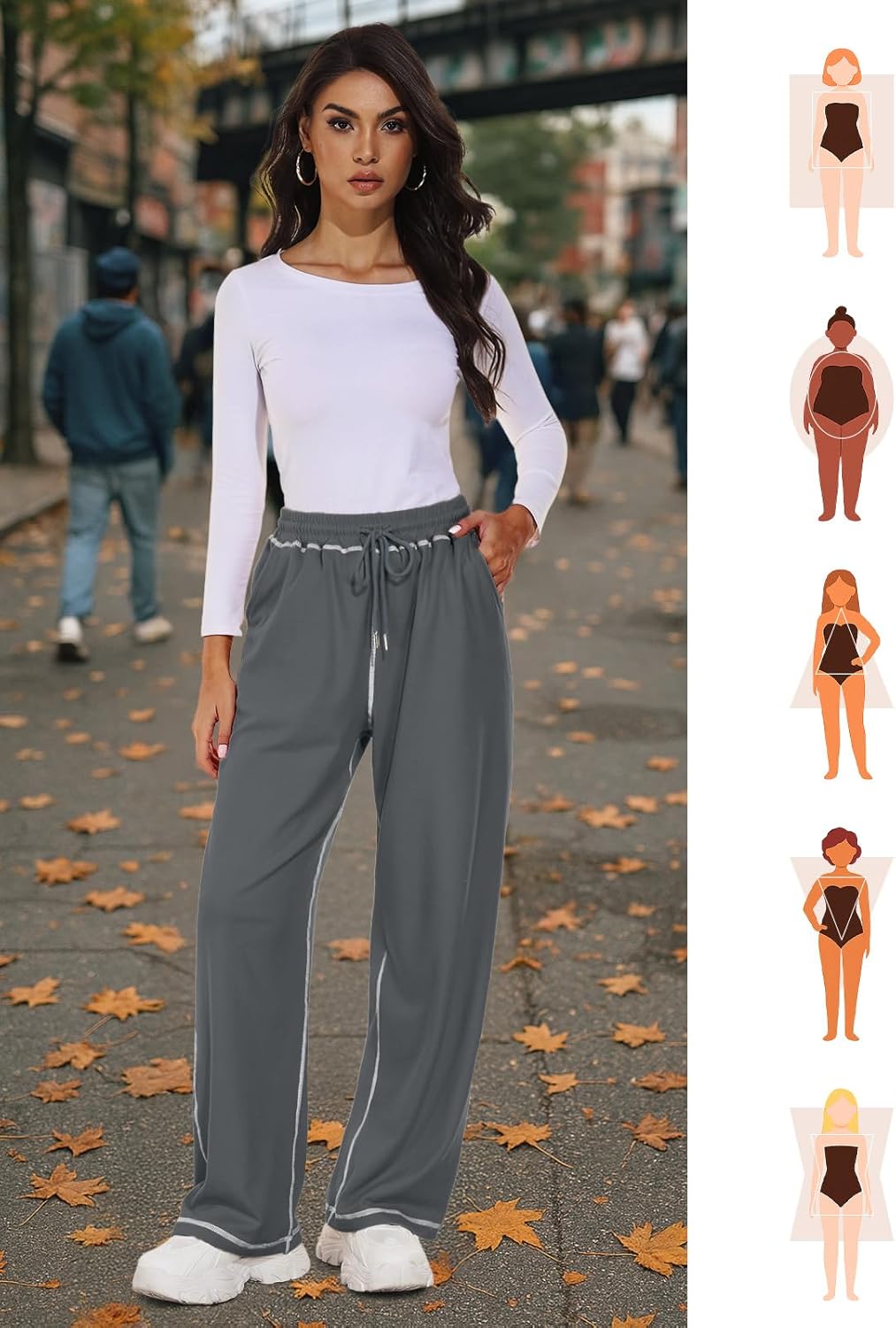 Feiersi Women's Wide Leg Sweatpants Soft Trendy Drawstring Baggy High Waisted Casual Trousers Jogger Sweat Pants - Image 5