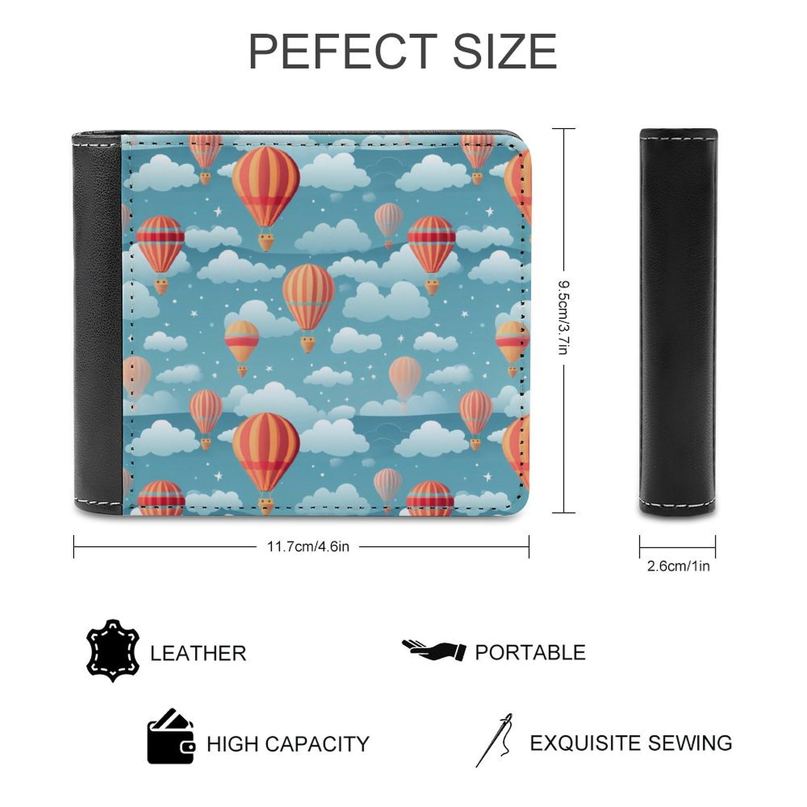 Hot Air Balloon Funny Billfold Wallet Credit Card Holder Slim Passcase Pouch Purse for Men Women