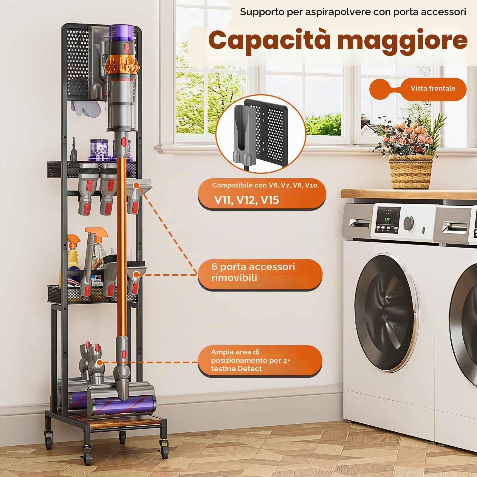 Bikoney Supporto in Metallo per aspirapolvere Compatibile con Dyson V15 V12 V11 V10 V8 V7 V6 Gen5, Stazione autoportante Stabile con Supporto Accessori e organizzatore per aspirapolvere Senza Filo | Per Gen5 V15 V11 V8 V7 V6, supporto per accessori e dock