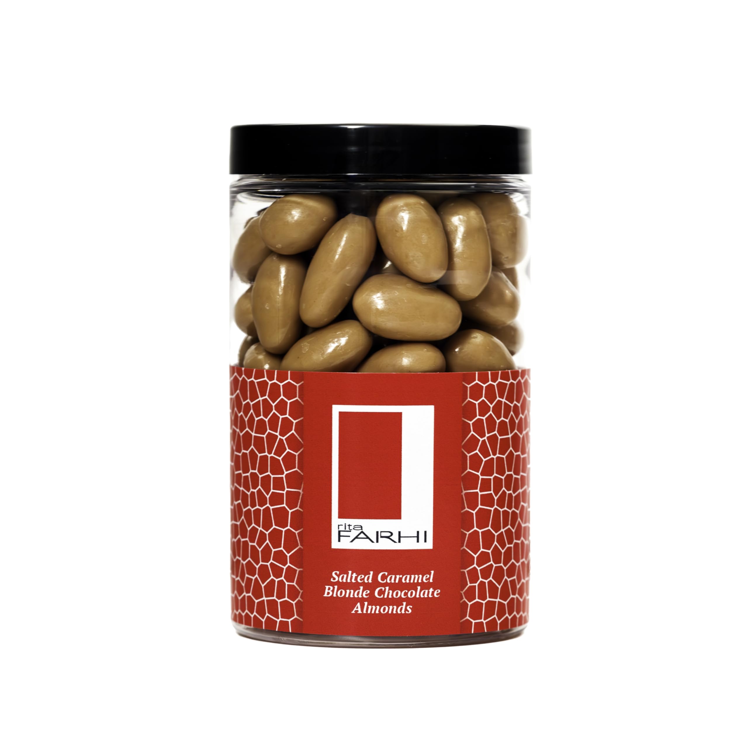 Rita Farhi Salted Caramel Blonde (White/Milk Mix) Chocolate Almonds in a Luxury Gift Jar 320g - New Palm Oil Free Recipe