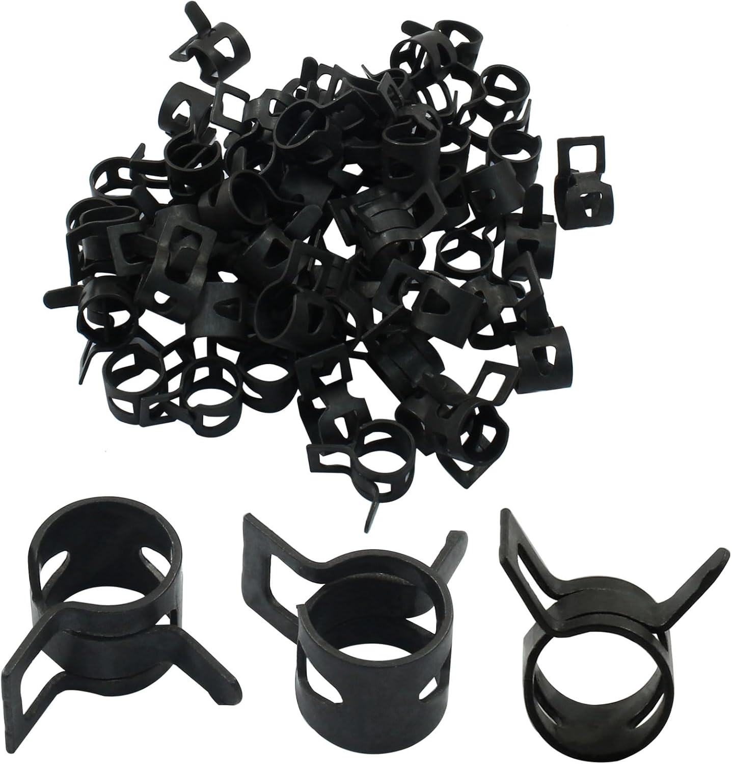 Bivethoi 50Pcs Black Spring Band Type Clips 8mm(5/16Inch) Air Hose Tube Water Pipe Fuel Hose Line Vacuum Hose Clamp, Fit 8.5-9.2mm OD