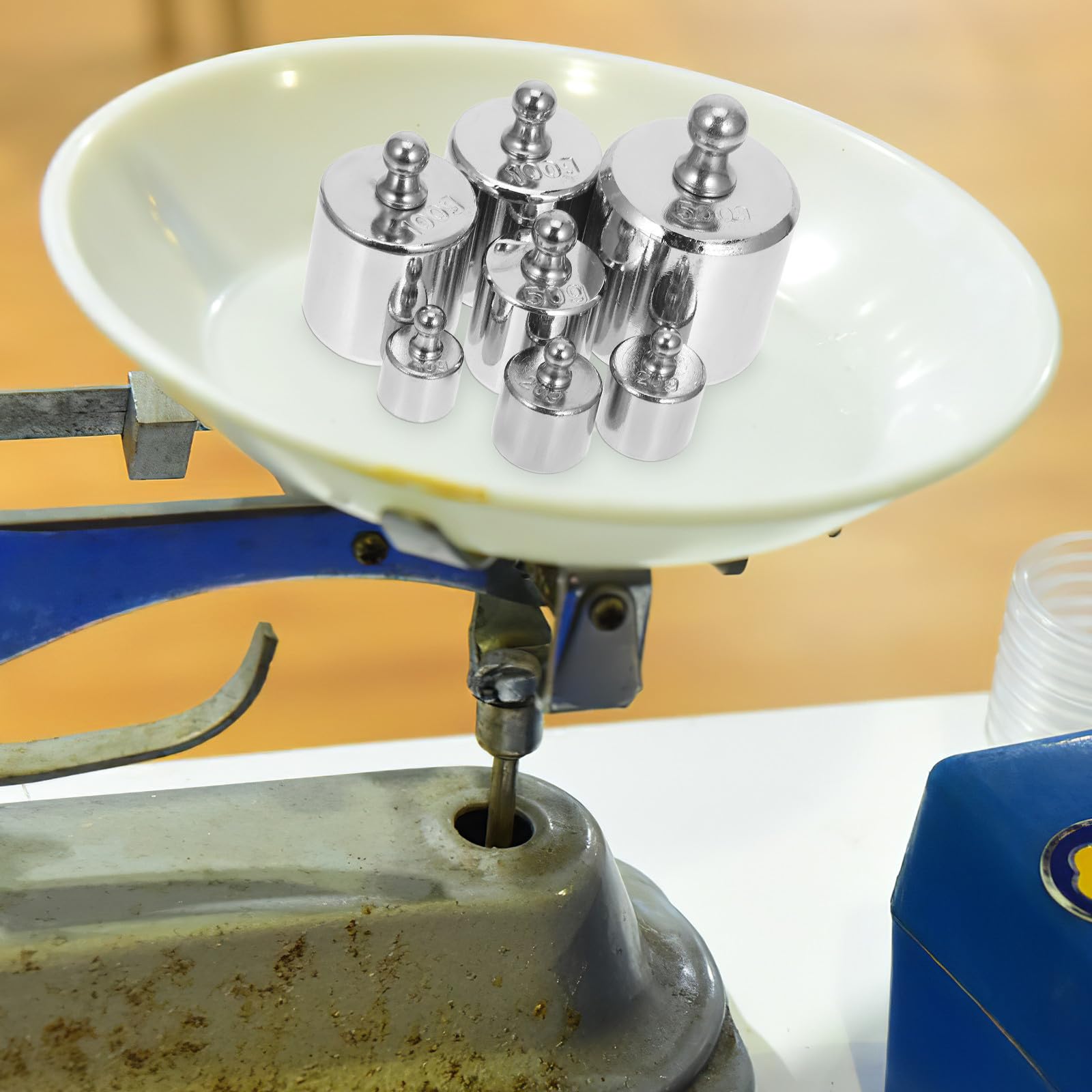 Mikikit Jeu de Poids de Précision en Acier Argenté 1000g avec Pince Plastique pour Calibrage Balance Cuisine et Laboratoire Polyvalent