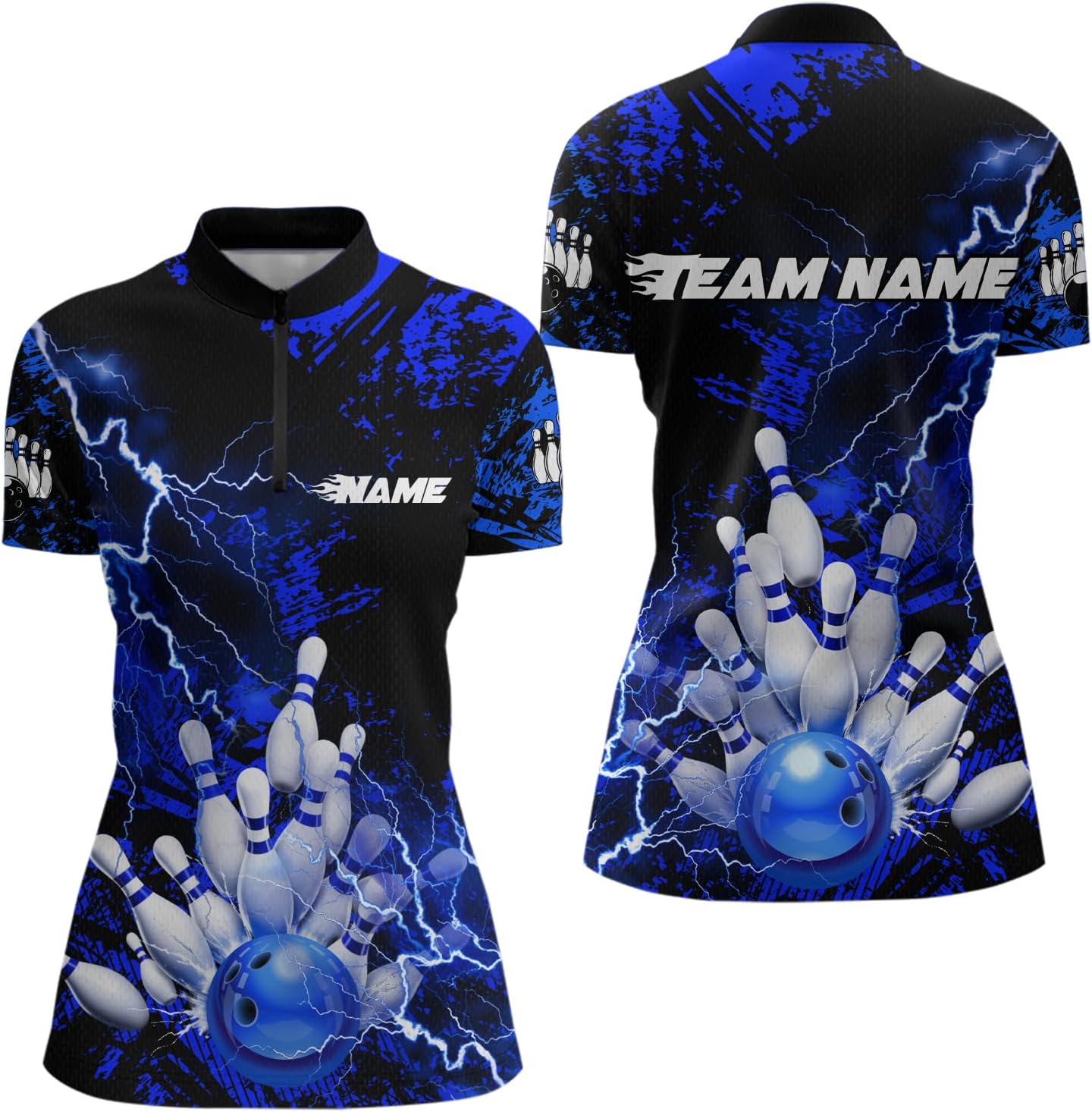 Thunder Lightning Bowling Shirt Colorful Bowling Jersey for Men Women Custom Team Name Bowling Polo & 1/4 Zip Shirts