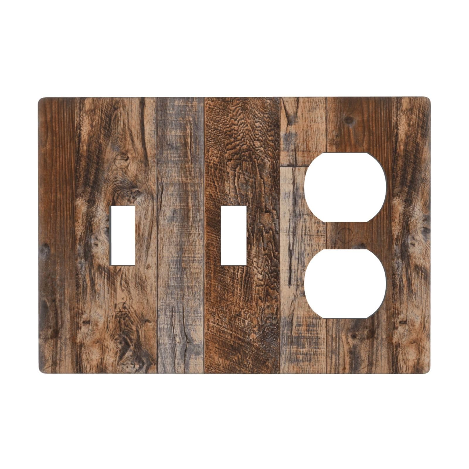 Country Distressed Vintage Wood Wooden 3 Gang Combination 2 Toggle 1 Duplex Receptacle Outlet Covers Light Switch Cover Combo Wallplate Decorative Faceplate