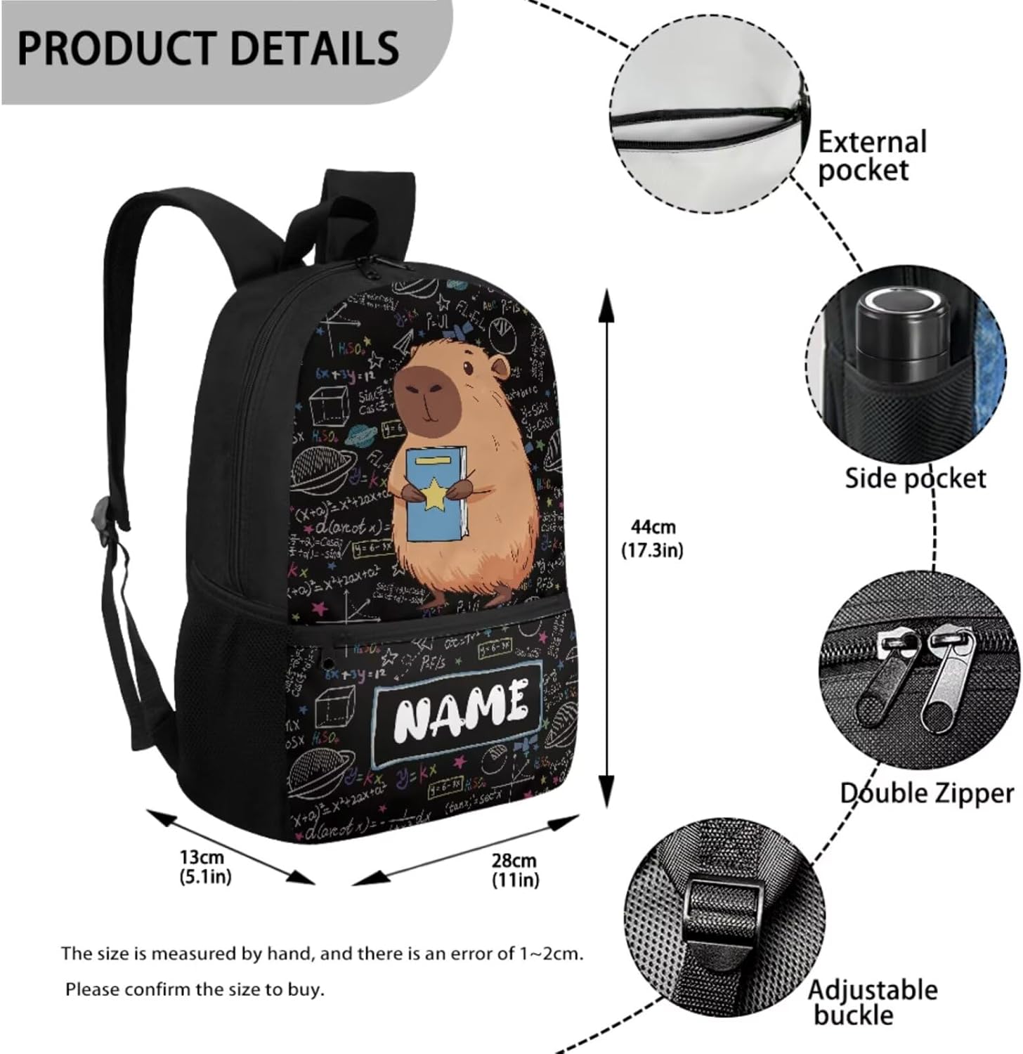 Capybara Bacpack for School Boys Girls - Capybara Bookbag with Name Personalized Backpack and Lunchbox Custom School Bag Set of 4